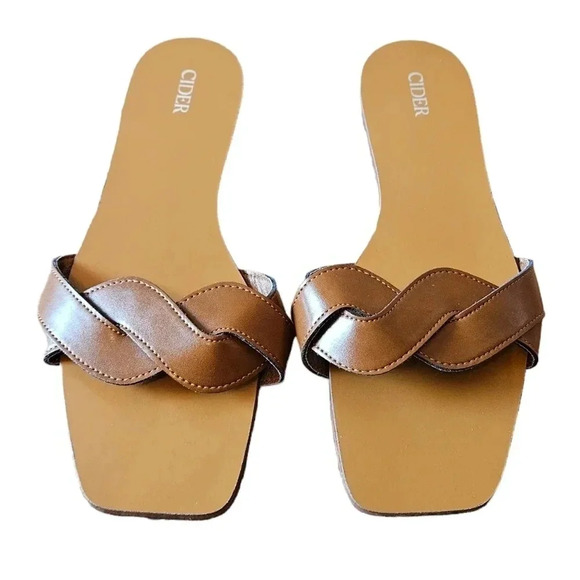 New Cider Santorini Summer Vacation Single Band Vegan Leather Slippers Brown 41. - Picture 1 of 9